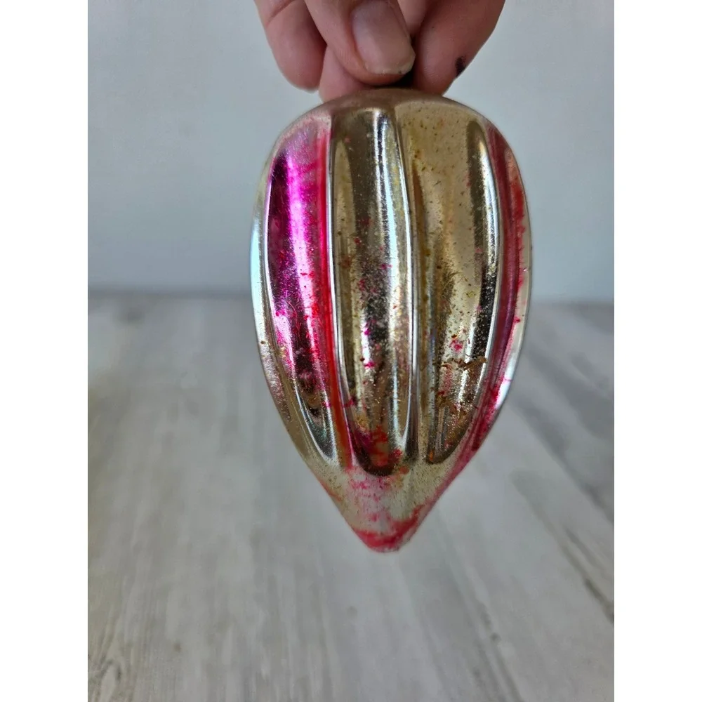 Antique indent parachute rainbow ornament Xmas tree pink red